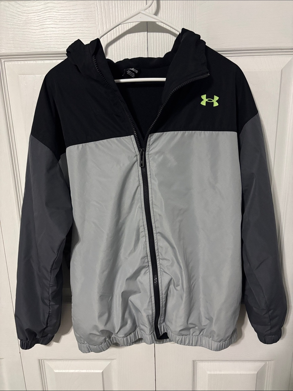 Under Armour Kids Two-Tone Black, Gray & Neon Green Hooded Jacket